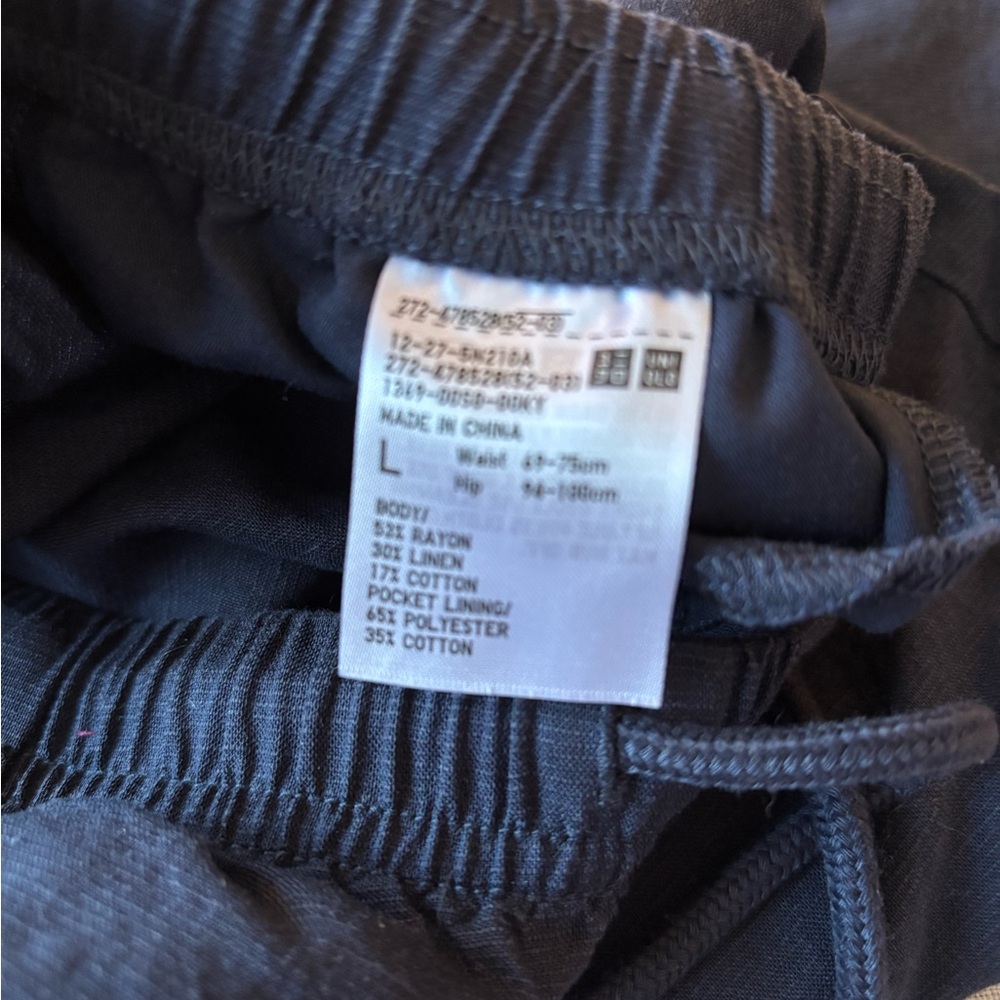 Uniqlo Navy Linen- Mix Drawstring Pants - Picture 2 of 3